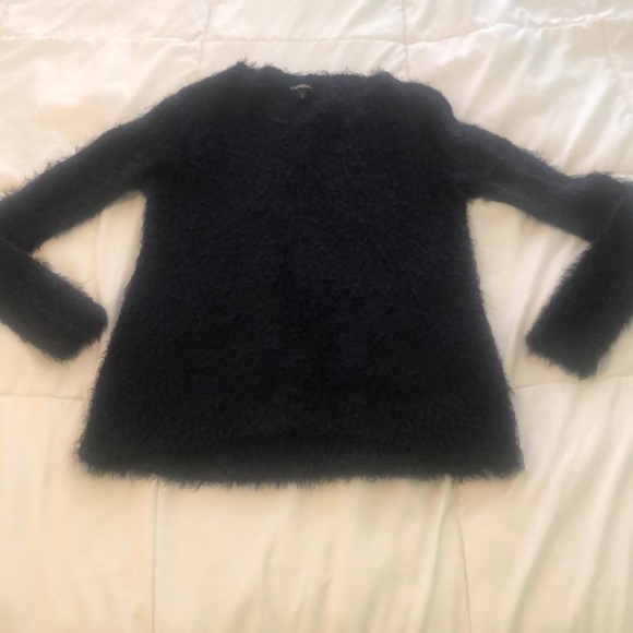 Express Sweaters - Express eyelash long sleeve sweater dark maroon purple and black high low front